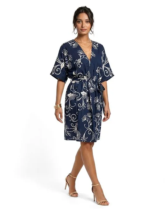 Navy Blue Floral Midi Dress