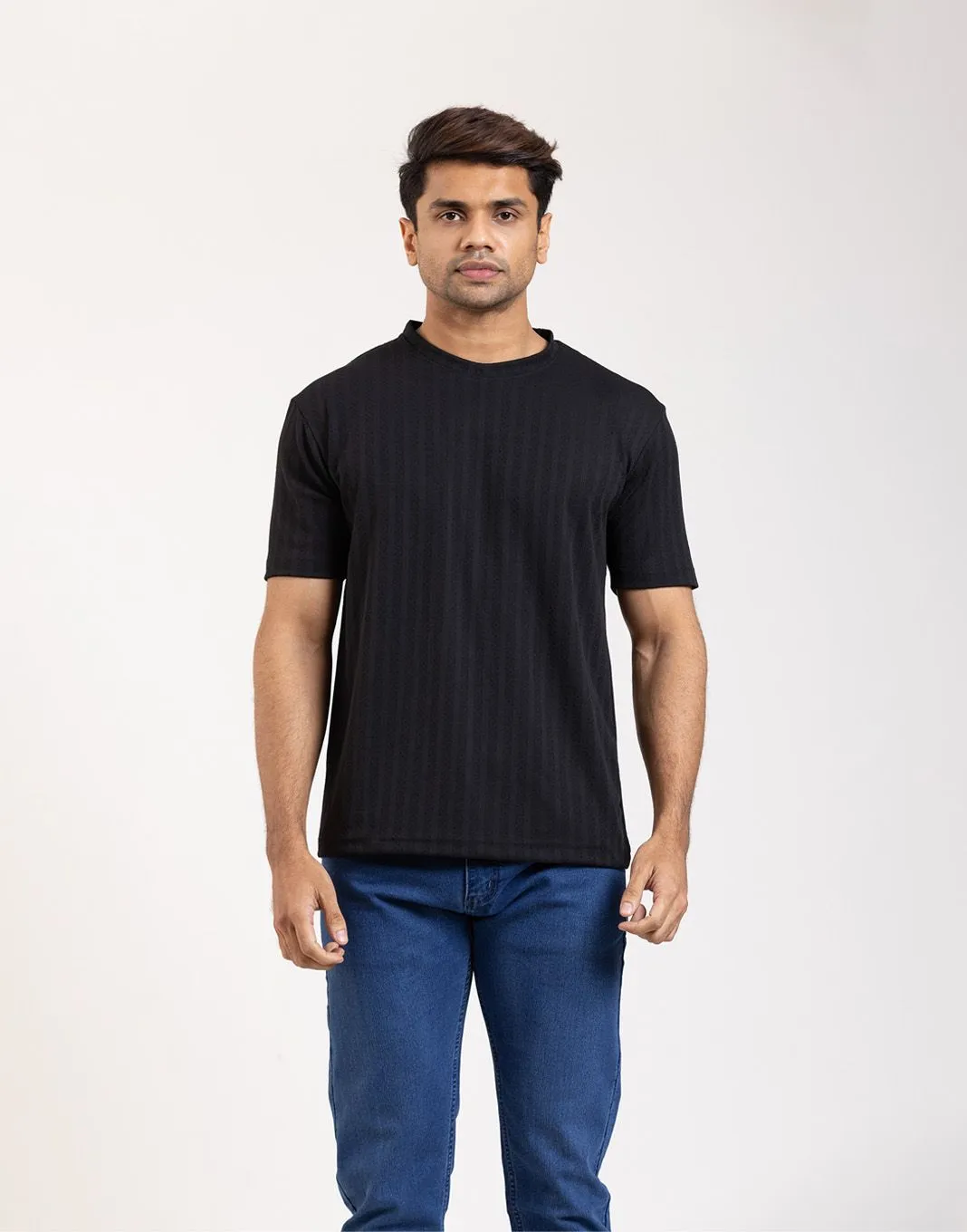Arden Waffle Crew Neck T-Shirt – Black