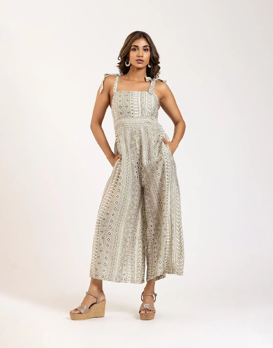 Ladies' Green Printed Jumpsuit