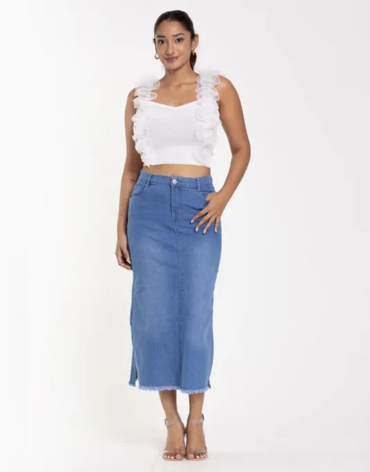 The Raw Hem Denim Maxi Skirt