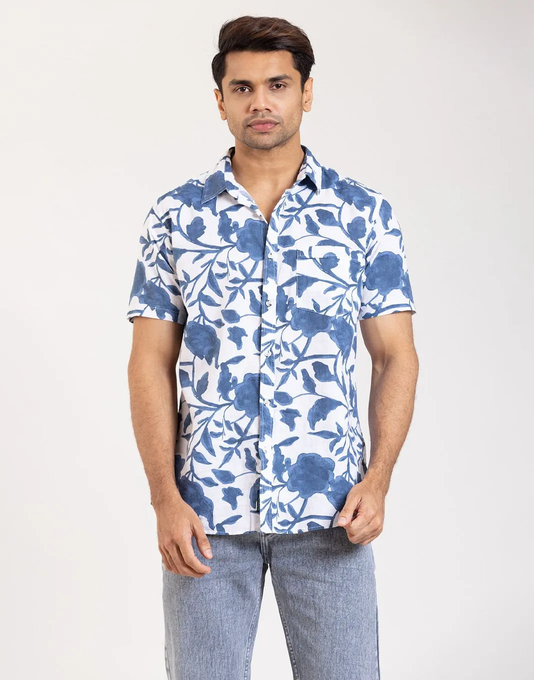 Linen Casual Shirt – Blue Printed